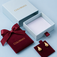 Boîtes à bijoux coulissantes en carton premium bleu clair et rouge avec logo personnalisé, coffret cadeau pour femmes avec pochette