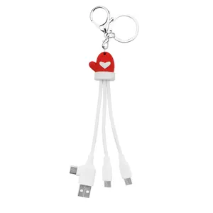 Barato Personalizado Marca LOGOTIPO Multi-carregamento Plug 3 In1 Usb Cable Pvc Dual Input Cell Charger Cable Keychain