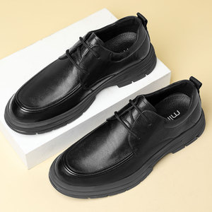 Chaussures Derby en cuir véritable pour hommes, à lacets, pour affaires, tenue formelle, bureau, carrière, quatre saisons, noir - Product Image 1