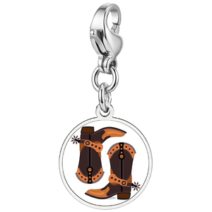 Western Cowboys Clip-On Charms Sonnenblumenhüte Blumenstiefel Runder Anhänger Karabinerverschluss Edelstahl Italienisches Charm-Armband - Product Image 3