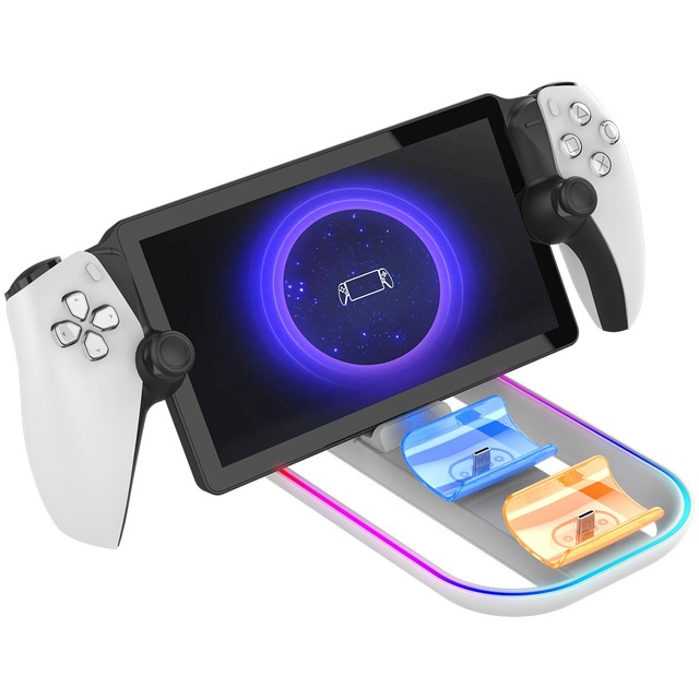 For SONY PS5 Portal Streaming Handheld Charging Dock PS5 Game Controller Three in One Charging Dock with Colorful RGB Lights