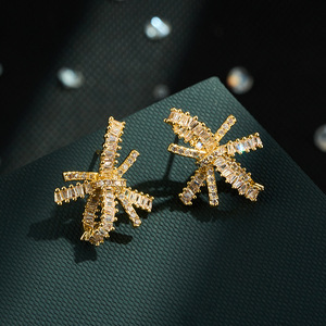 Star Stud <b>Earrings</b> Gold Plated Zirconium Channel Setting 925 Silver <b>Posts</b> Fashion Jewelry - Product Image 1