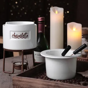 Multifunción 6 piezas vela calefacción cocina fondue olla cerámica mini queso chocolate fondue conjunto con estante de hierro