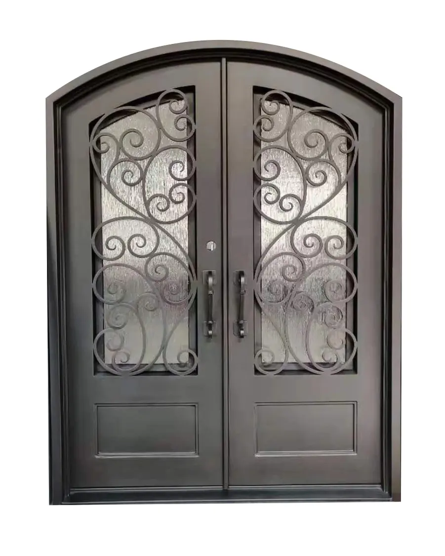 New Modern Wrought Steel Front Door Swing Double Full View Glass Pivot Metal Iron Entry Doors for House Exterior Gate