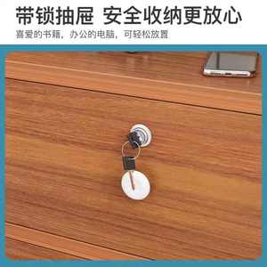 Modern Minimalist <strong>White</strong> Wooden Nightstand with Lock, Double Drawer Bedside <strong>Table</strong> for Bedroom Hotel <strong>Small</strong> Spaces - Product Image 3