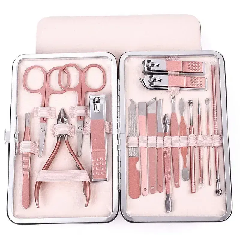 High-Quality 18Pcs Stainless Steel Manicure Set Personal Care Travel Set Nail Art Set with Leather Storage Nail Tools