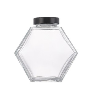 Pot à miel hexagonal en verre borosilicate modèle LK avec couvercle en bambou et cuillère en bois, qualité cosmétique et alimentaire pour la cuisine domestique - Product Image 5