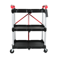 Chariot utilitaire pliable à 3 niveaux, chariot de service roulant, pliable avec roulettes pivotantes, étagères en plastique, cadre en métal