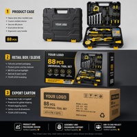 Outils à main professionnels de 120 pièces avec marteau à griffes dans un coffret à outils en plastique avec fermoirs pour l'assemblage à domicile