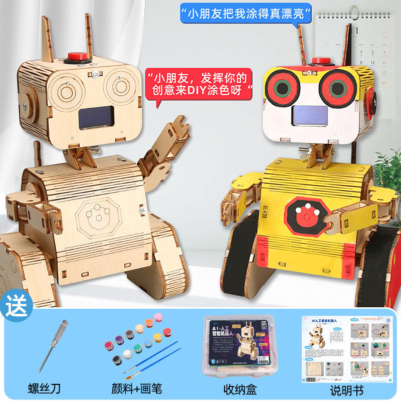 Robot inteligente con IA y caja de almacenamiento - Set de 12 pinceles de pintura de colores
