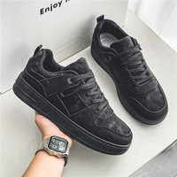 Nouvelle Collection Printemps – Baskets Décontractées Tout Noires à Lacets pour Hommes, Polyvalentes, à Semelle Épaisse et Rehaussantes, Idéales pour Adolescents