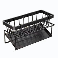 Organisateur d'évier multifonctionnel sans perçage, support d'éponge amovible avec bac de récupération des eaux, plateau auto-drainant pour évier de cuisine