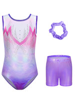 Justaucorps de gymnastique pour enfants, dégradé, orné de diamants, sans manches, pour la pratique du ballet, pour filles