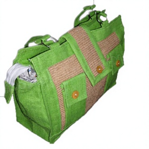 Bolsa de Viaje Tipo Tote Casual de Yute Verde, con Cierre de Cremallera, Patrón Geométrico, Correa Extraíble, Estilo de Moda Femenina - Product Image 1