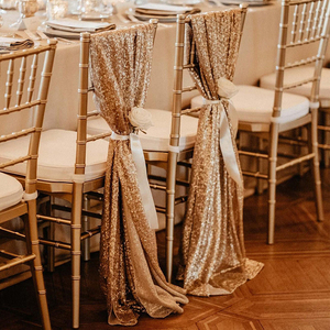 ที่คลุมเก้าอี้ปักเลื่อมสีทองผ้าคาดเอวยืดได้สำหรับจัดเลี้ยงงานแต่งงานและใช้ที่บ้าน - Product Image 6