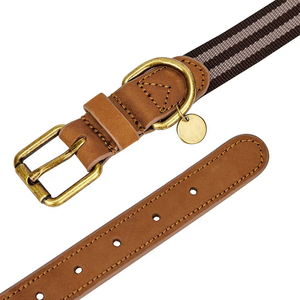 New Trend Genuine Leather Dog <strong>Collar</strong> with Polyester Webbing Pet Neck <strong>Collar</strong> Soft <strong>Buckle</strong> for <strong>Cats</strong> Dogs Supplies - Product Image 4