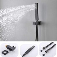 Système de douche thermostatique en laiton noir mat de 12 pouces avec affichage de la température, robinetterie et jets doux, et 4 jets latéraux