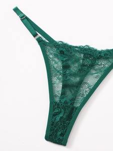 Two Pieces Women <strong>Underwear</strong> Suit <strong>Green</strong> Color Floral Lace Underwire Lingerie <strong>Set</strong> - Product Image 4