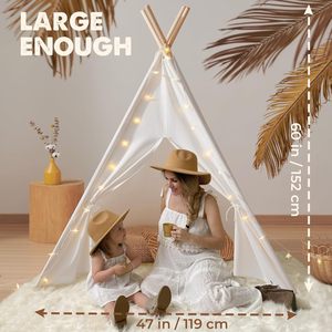 Tente tipi pour enfants en toile de coton pur, avec poteaux en bois robustes, pour chambre à coucher, salle de jeux, décoration intérieure, pour les tout-petits, les filles et les garçons - Product Image 2