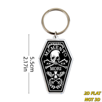 Porte-clés cercueil Memento Mori, style gothique et croix, en acrylique, avec sablier, clés et couronne de laurier, pour usage quotidien, noir