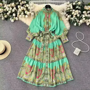 2024 Factory Summer French elegant slim-fit chiffon dress for ladies with A-line print maxi skirt