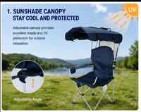Chaise de camping pliante en alliage d'aluminium avec auvent pare-soleil, chaise de pêche d'extérieur avec pare-soleil, chaise de plage portable