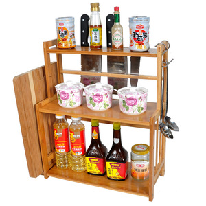 Bamboo <b>Kitchen</b> Storage <b>Rack</b> With Spice Holder And Utensil Hook For Home Use - Product Image 5