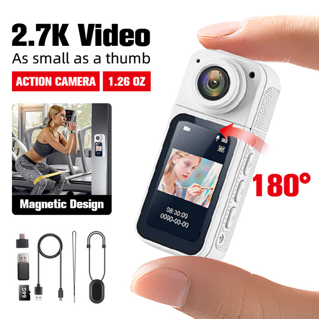 Professional Mini Action Camera 180 Angle Built-in Mic IP65 Waterproof H.264 WiFi Pan-Tilt Motion Detection Sports Vlog Pocket