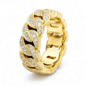Anello con Catena Cubana e Zirconi per Uomo, Gioiello da Dito alla Moda e Trendy - Product Image 1
