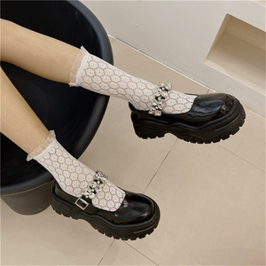 2025 Mới Mùa Hè Ruffle Cuff Ngọt Ngào Lưới Daisy Hoa Ren Thêu Ribbon Bow Tie Hôn Trang Trí Nội Thất Mỏng Hoa Lolita Vớ - Product Image 1