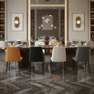 टिकाऊ व्यवसाय डाइनिंग चेयर आधुनिक सुरुचिपूर्ण डिजाइन pu चमड़े के धातु पैर विला और होटल के उपयोग के लिए उच्च गुणवत्ता वाले घर फर्नीचर - Product Image 3