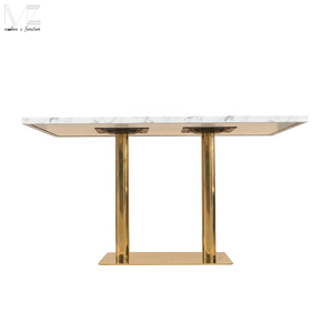 Mesa de comedor comercial de 4 plazas, restaurante dorado <span class=keywords><strong>Rectangular</strong></span>, juego de mesa de comedor y silla de mármol blanco para 8 de mármol - Product Image 4