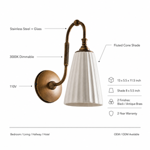 Applique murale cannelée de style français européen, finition noire et dorée, <span class=keywords><strong>lampe</strong></span> murale LED pour chambre à coucher, salon, chevet, couloir - Product Image 5