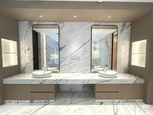 Italian Statuario Marble Snow White/<strong>Grey</strong> Veined Polished Stone Waterproof Eco-Friendly Modern Design for Dining Kitchen Bathroom - Product Image 4