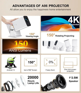 HTP Mini LED <b>Projector</b> 1080p 4K Support Portable WiFi 6 <b>Android</b> 11 Built-in Speakers Home LCD Display A86 Lowest Price Proyector - Product Image 6