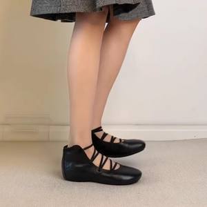 Novedad 2026: Zapatos Planos de Ballet de Cuero Negro para Mujer, con Punta Cuadrada, Plataforma y Cordones, Estilo Casual y de Vestir - Product Image 5