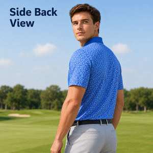 Polo de <span class=keywords><strong>Golf</strong></span> Personalizado Azul Brillante con Estampado de Puntos Pequeños en Poliéster y Spandex, Tallas XS-3XL, Camisetas Transpirables para Campo de <span class=keywords><strong>Golf</strong></span>, Suministros para Clubes OEM ODM - Product Image 4