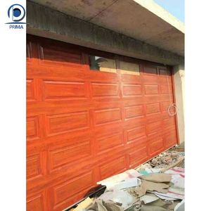 Porte de <span class=keywords><strong>garage</strong></span> sectionnelle en aluminium Prima Deep Red Wood Grain Rectangular Panel, isolée, pour villa, taille personnalisée - Product Image 4