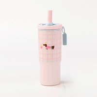 Gobelet isotherme réutilisable en acier inoxydable 304 de 580 ml, design animal mignon, avec couvercle à paille et anneau de transport, OEM&ODM