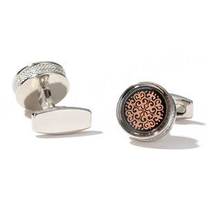 Boutons de manchette pour homme de style français, boutons de manchette ronds bleus rayés en argent, boutons de manchette de luxe pour homme - Product Image 4