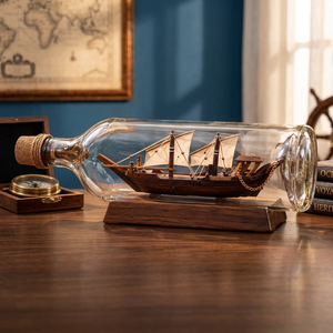 Modelo decorativo náutico de barco en botella hecho a mano con un diseño intrincado de veleros para exhibición en mesa de hogar u oficina y como regalo. - Product Image 4