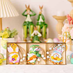 Juego de decoración de madera de Pascua Conejo de Pascua Rábano Enano Colgante Decoración del hogar Suministros para fiestas navideñas - Product Image 4