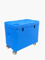Conteneur à glace sèche 330L en LLDPE de qualité alimentaire, boîte rotomoulée monobloc avec roulettes robustes pour le stockage