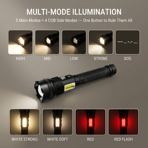 Lampe torche LED WOSEN Powerful 7070, laser blanc, portée 1000 m, 10000 mAh rechargeable, affichage numérique, lampe de recherche tactique - Product Image 3