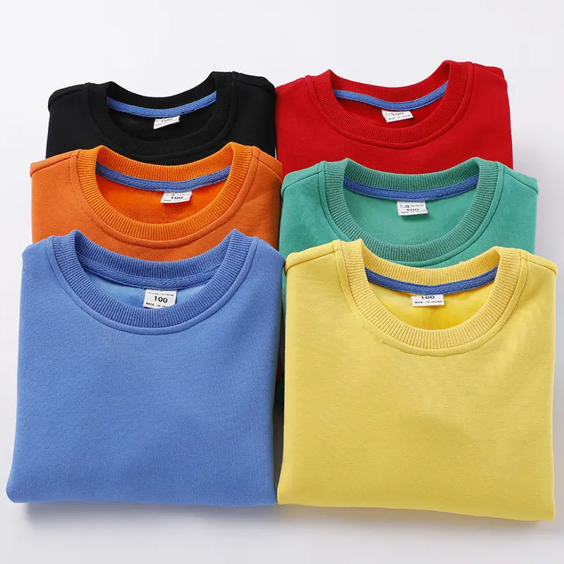 Alta Qualidade Inverno Menino Roupas Toddler Plain Sweatshirt Crianças Crew Neck Fleece Algodão Camisolas para Crianças