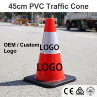 AA.BEAR SMT Cones de signalisation personnalisés avec logo, 18 pouces (45 cm), en PVC, orange fluorescent, avec base en caoutchouc noir, qualité industrielle pour la circulation routière