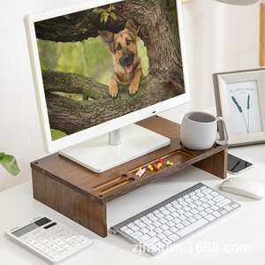 Computer Riser Stand Bamboo Desktop Monitor Stand With Storage For Office Use - Product Image 1