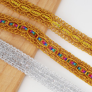 Nhà Máy Trực Tiếp Trong Kho 8-Từ Sequins Vàng Bạc Ren Quần Áo Phụ Kiện Organza Vải Với Hạt Trang Trí Cho Giày - Product Image 2