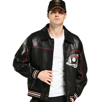 Veste bomber Avirex pour homme, veste en cuir hip-hop, veste en cuir véritable noir
