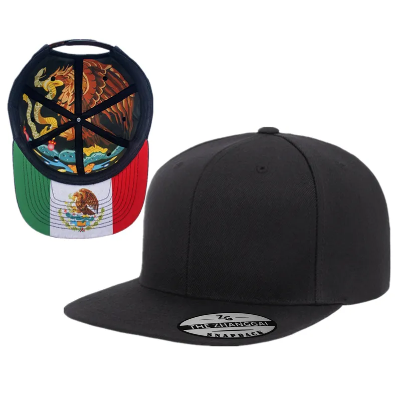 Venta al por mayor de gorra SnapBack de bandera mexicana impresión bajo visera gorra de béisbol lisa en blanco adecuada para bordado